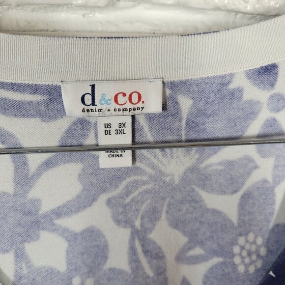 Denim Co Womens Top 3X Short Sleeve Blue White Floral Button Up FLO124E - Picture 6 of 8